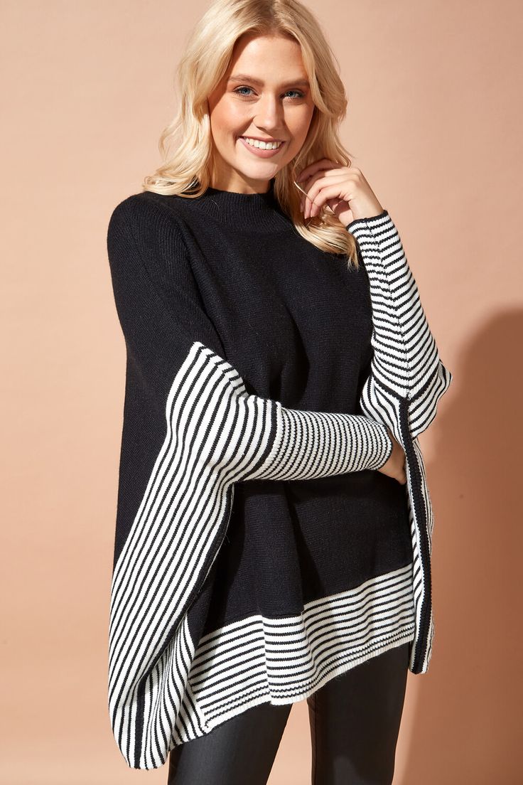 Striped Fleece Poncho – Cozy & Stylish Winter Wrap