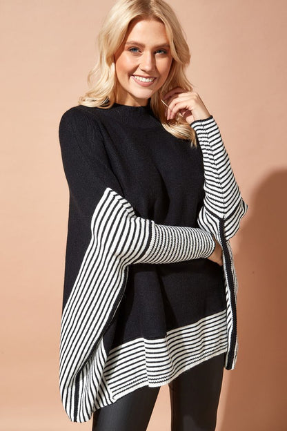 Striped Fleece Poncho – Cozy & Stylish Winter Wrap