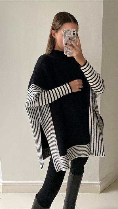 Striped Fleece Poncho – Cozy & Stylish Winter Wrap