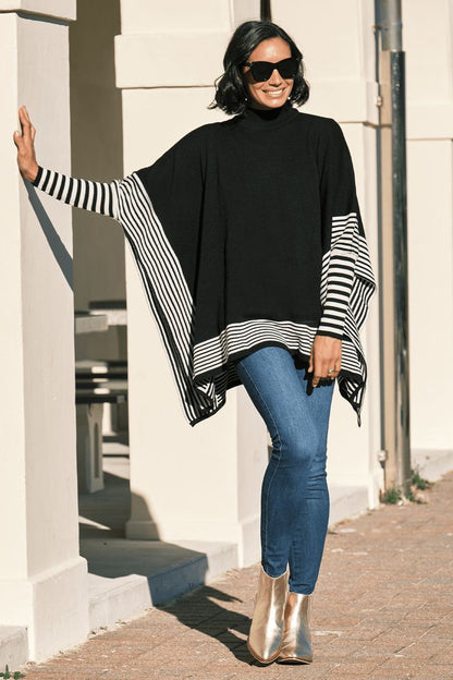 Striped Fleece Poncho – Cozy & Stylish Winter Wrap