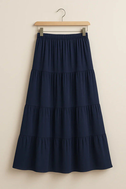Flowy Navy Blue Tiered Long Skirt