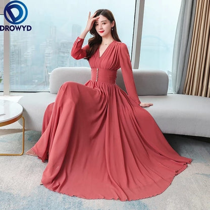 Women's Solid Color Plain Maxi Dress AX-109