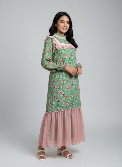 TRENDZ FASHION Premium Floral Chiffon Maxi Dress for Women