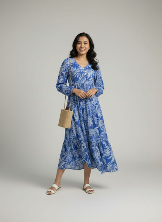 Women’s Premium Chiffon Printed Long Maxi Dress LF-35