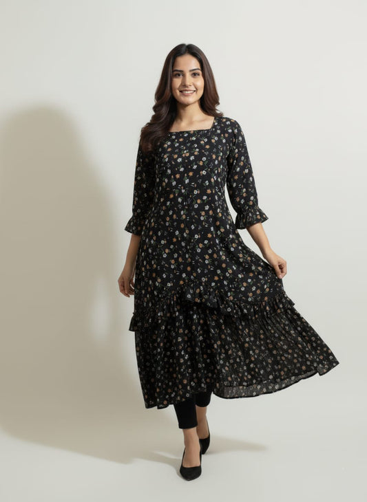 Women’s Elegant Floral Black Boski Maxi Dress