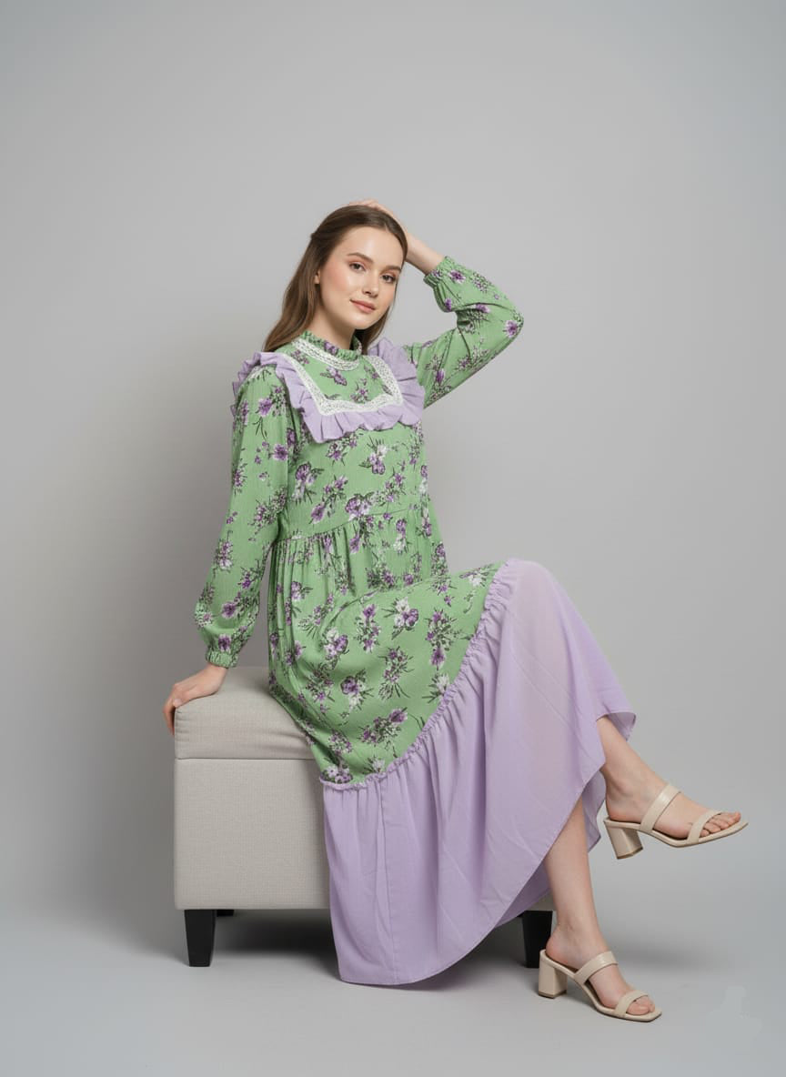 TRENDZ FASHION Premium Floral Chiffon Maxi Dress for Women