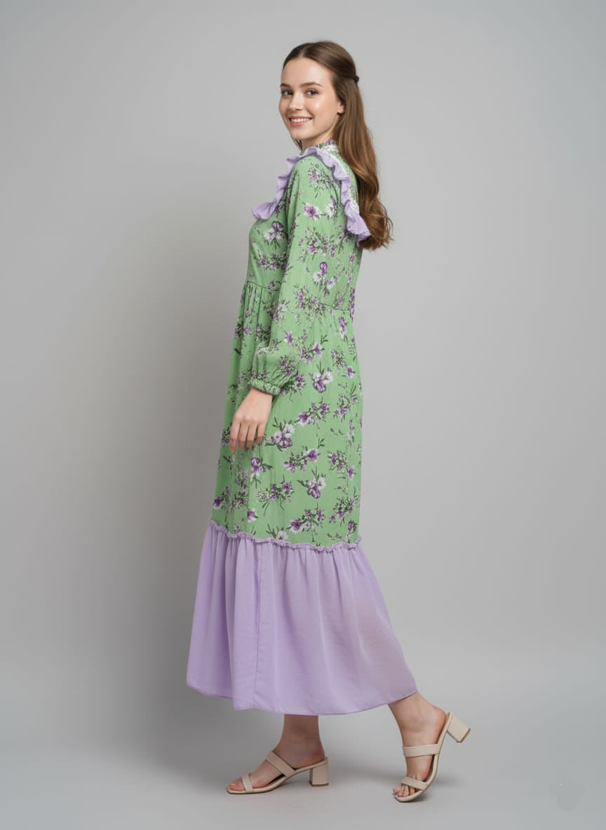 TRENDZ FASHION Premium Floral Chiffon Maxi Dress for Women