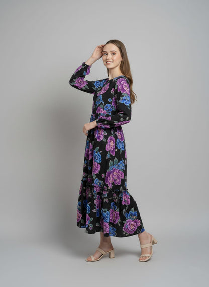 Women’s Elegant Black Floral Maxi Dress