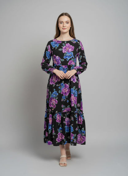 Women’s Elegant Black Floral Maxi Dress
