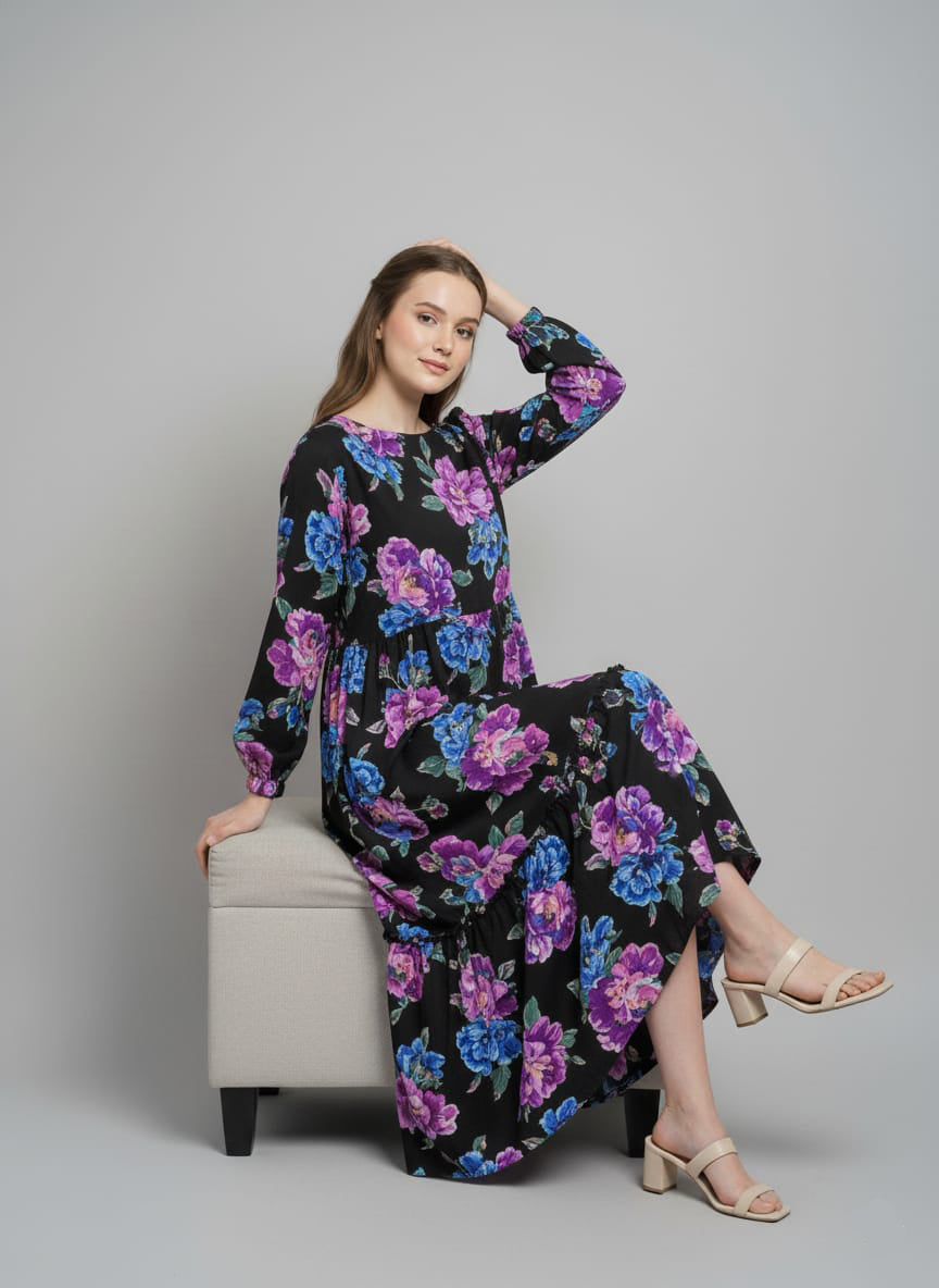 Women’s Elegant Black Floral Maxi Dress