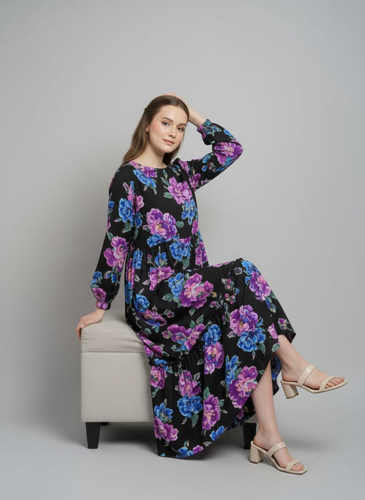 Women’s Elegant Black Floral Maxi Dress