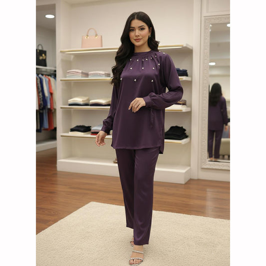 Premium Silk Pearl Detail Co-Ord Set TS-50