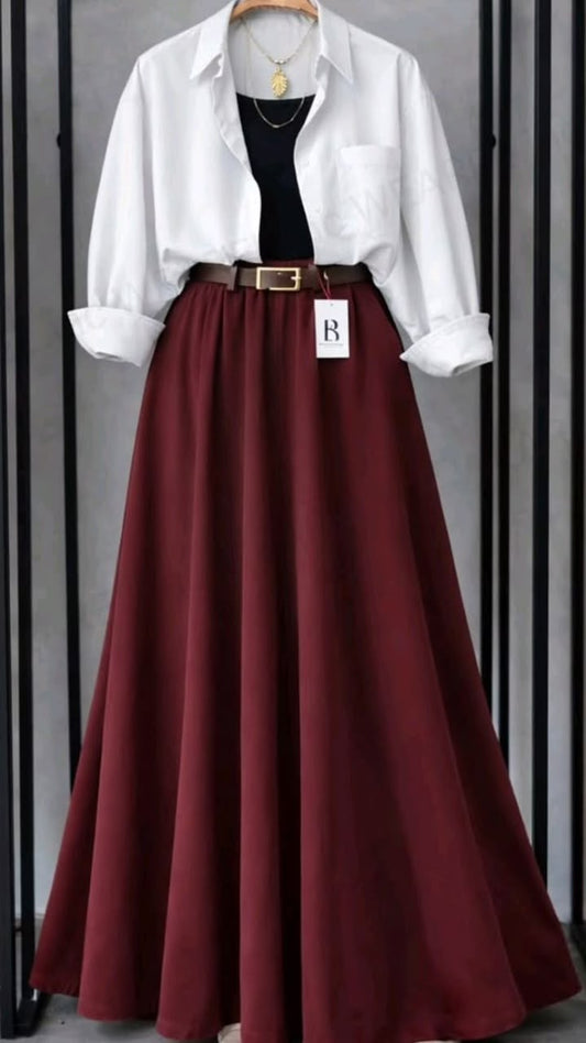 Trending 3-Piece Crepe Skirt Set – Casual & Elegant Co-Ord Look SK-51