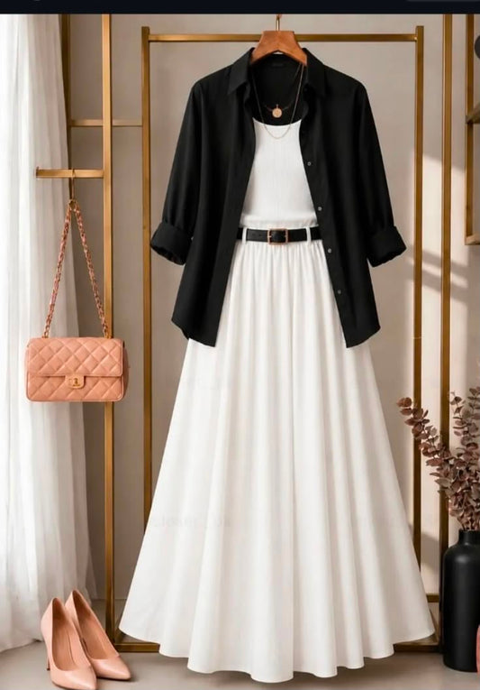 Trending 3-Piece Crepe Skirt Set – Casual & Elegant Co-Ord Look SK-51