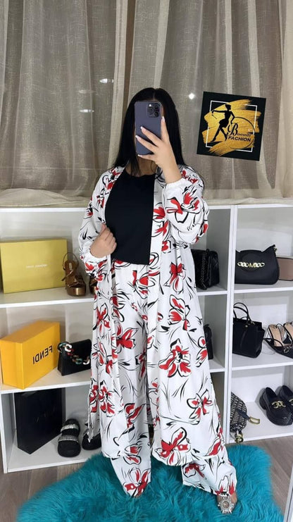 3-Piece Digital Printed Crepe Suit | Coat Style Top & Printed Trousers | Plain Inner Included