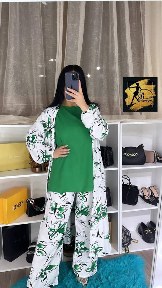 3-Piece Digital Printed Crepe Suit | Coat Style Top & Printed Trousers | Plain Inner Included