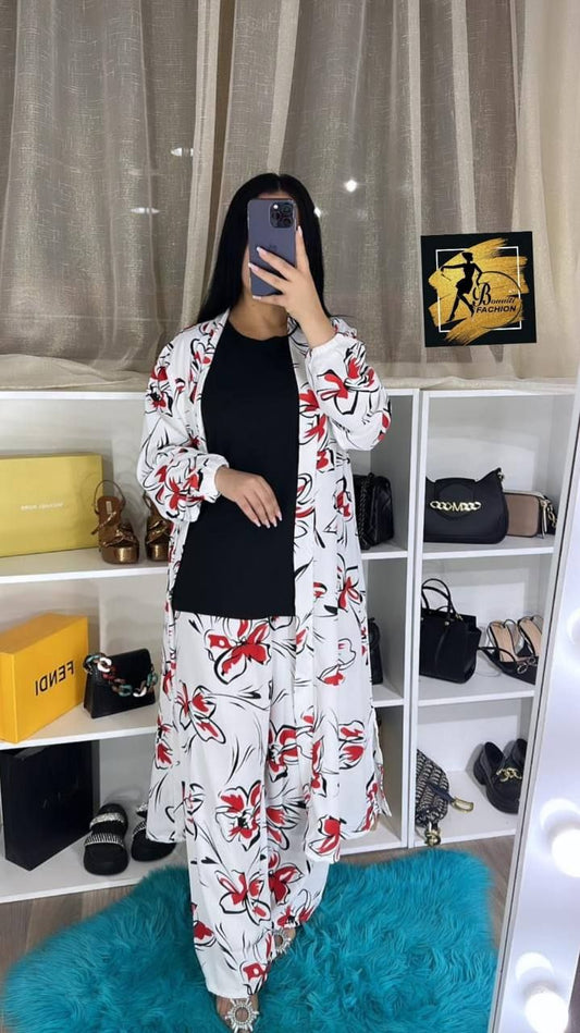 3-Piece Digital Printed Crepe Suit | Coat Style Top & Printed Trousers | Plain Inner Included