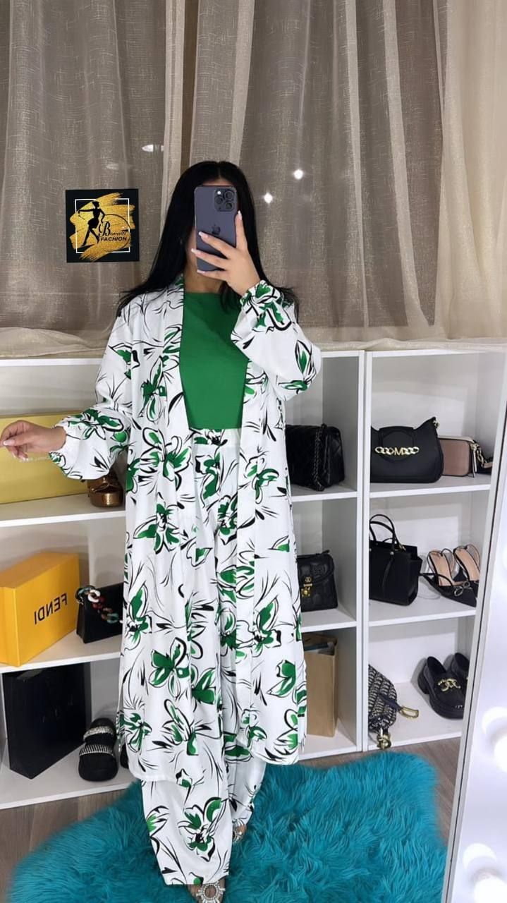 3-Piece Digital Printed Crepe Suit | Coat Style Top & Printed Trousers | Plain Inner Included