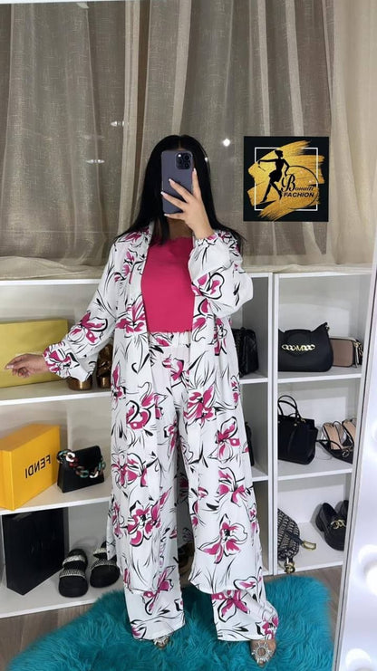 3-Piece Digital Printed Crepe Suit | Coat Style Top & Printed Trousers | Plain Inner Included