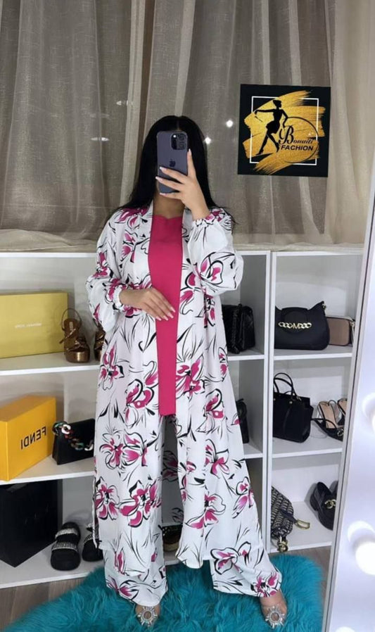 3-Piece Digital Printed Crepe Suit | Coat Style Top & Printed Trousers | Plain Inner Included